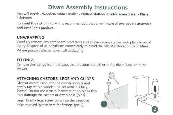 Putting together a store divan bed