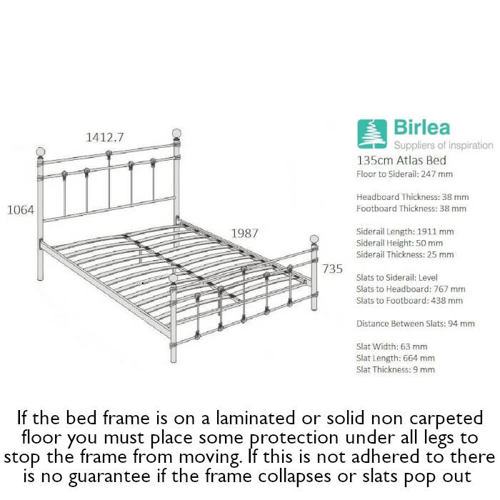 Birlea Atlas Bed Frame Measurements 135cm