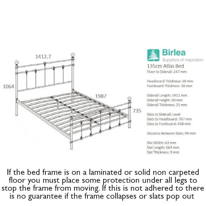 Birlea Atlas Bed Frame Measurements 135cm