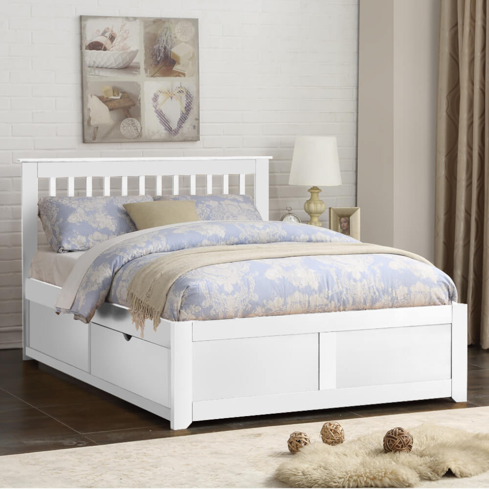 Flintshire Furniture Pentre White Fixed Drawer Bed Frame Super King Size