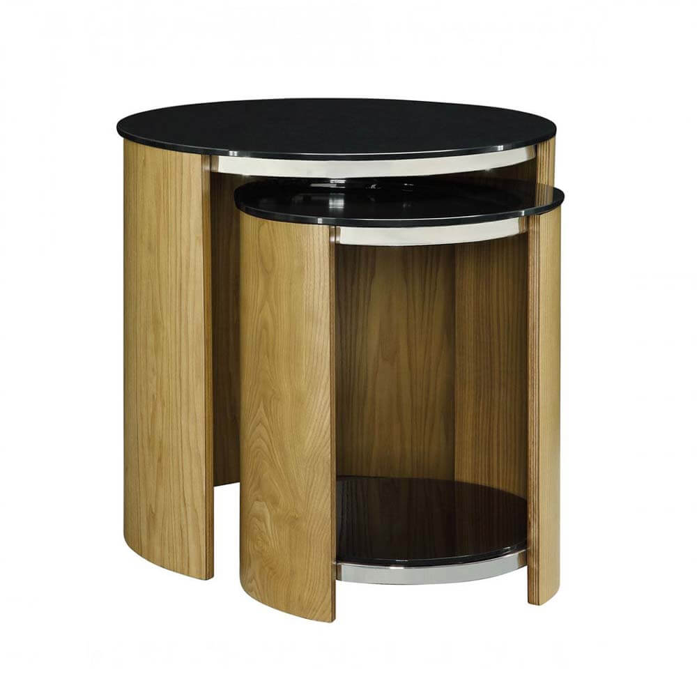 Jual Curve Oak JF305 Glass Nest of Tables