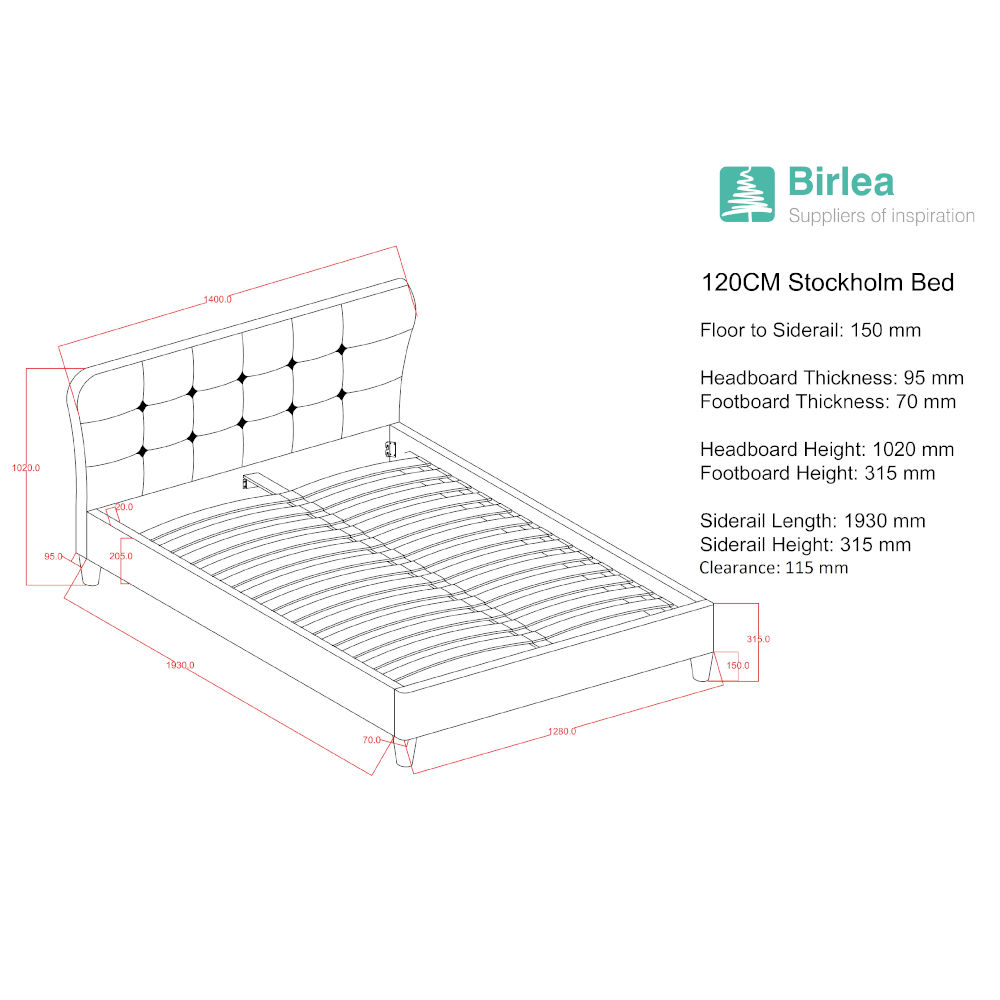 Birlea Stockholm Bed Frame Measurements 120cm