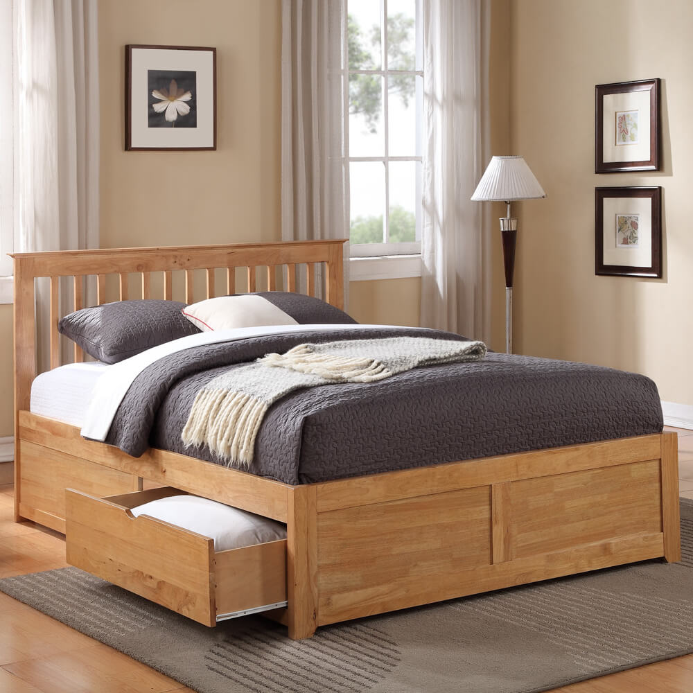 Flintshire Furniture Pentre Oak Fixed Drawer Bed Frame