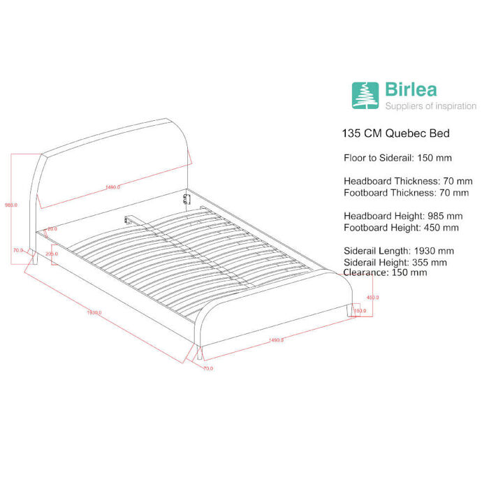 Birlea Quebec Bed Frame Measurements 135cm