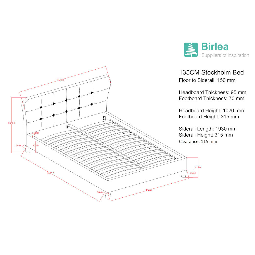 Birlea Stockholm Bed Frame Measurements 135cm