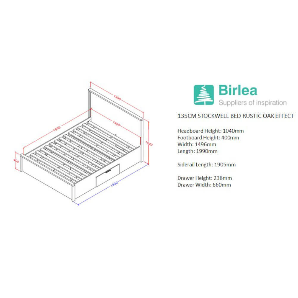 Birlea Stockwell Bed Frame Measurements 135cm