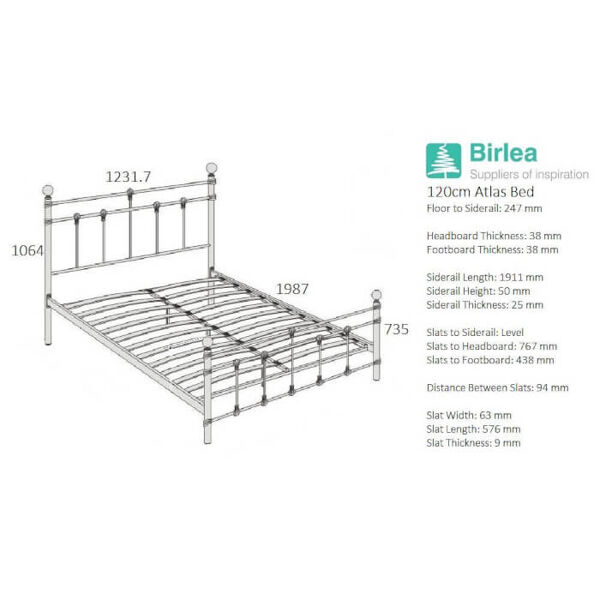 Birlea Atlas Bed Frame Measurements 120cm