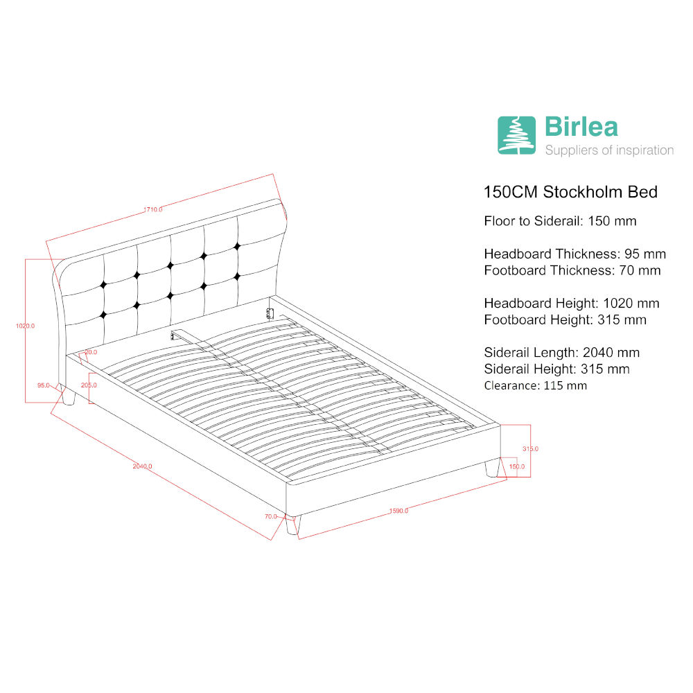 Birlea Stockholm Bed Frame Measurements 150cm
