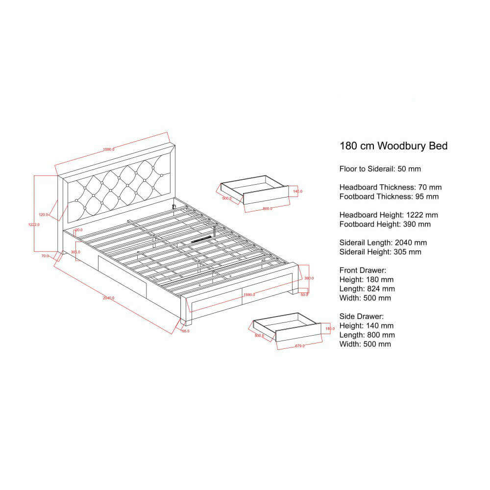 Birlea Woodbury Bed Frame 180cm Measurements