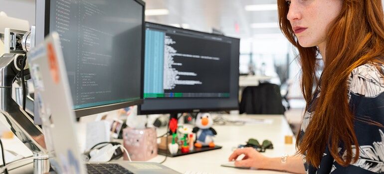 a woman working on a computer