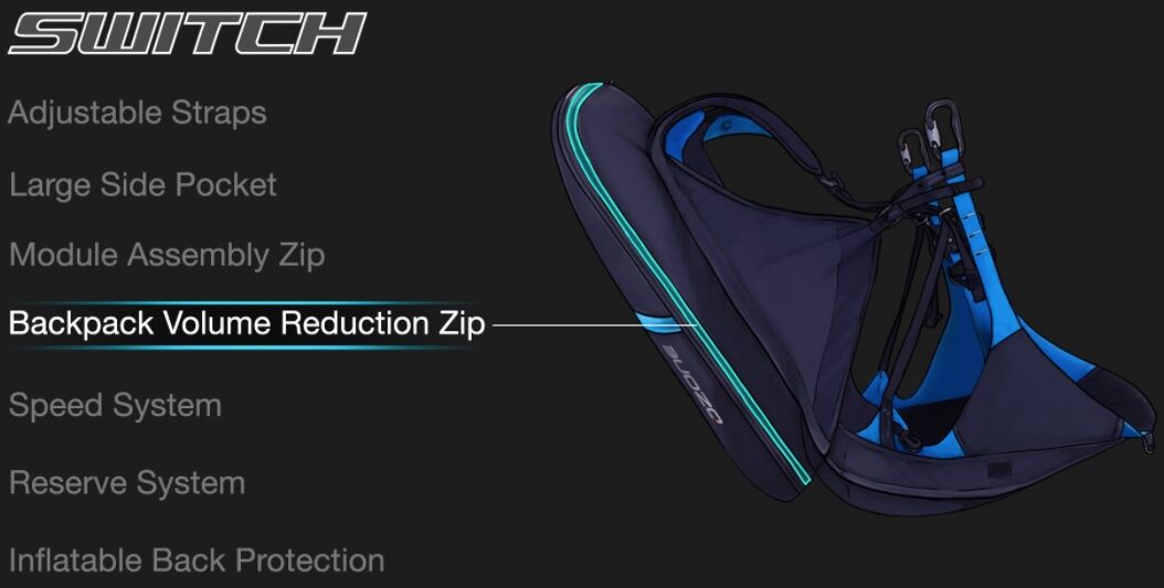 Ozone Switch harness backpack volume reduction