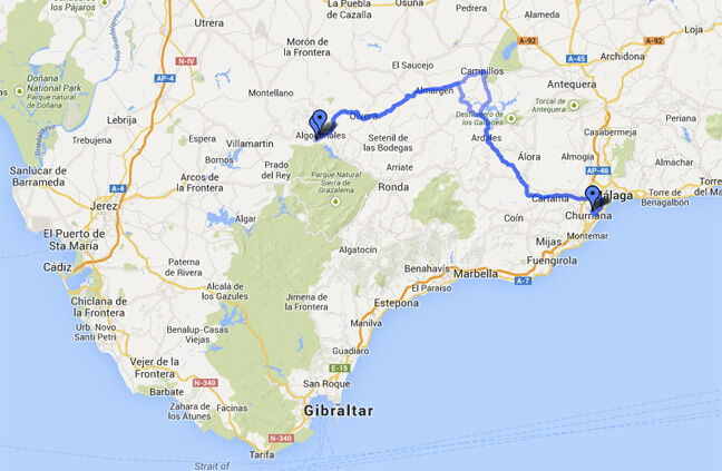 Map of directions for getting to Fly Spain from Malaga airport