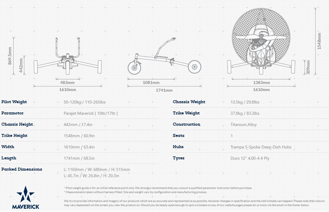 Parajet Maverick Lite Trike technical specifications