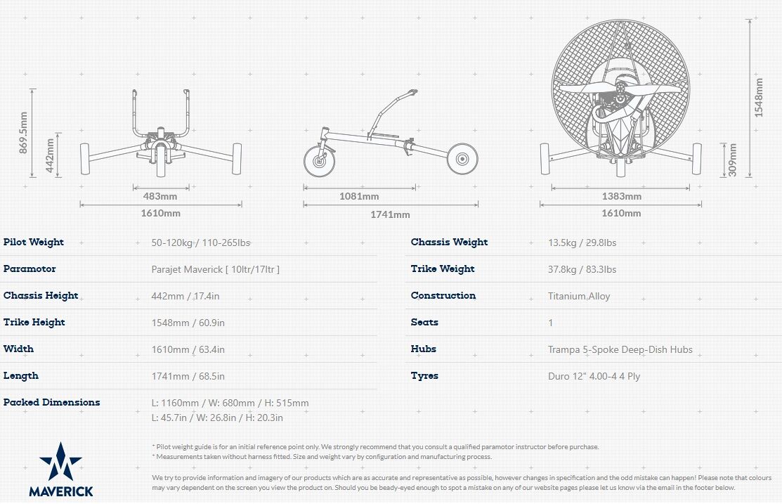 Parajet Maverick Lite Trike technical specifications