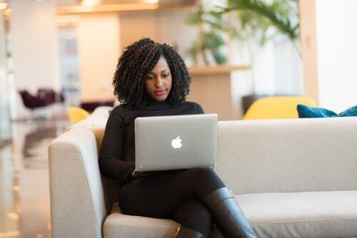 A woman working in an office.