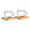 2 Glass Espresso Cups with Bamboo Saucers