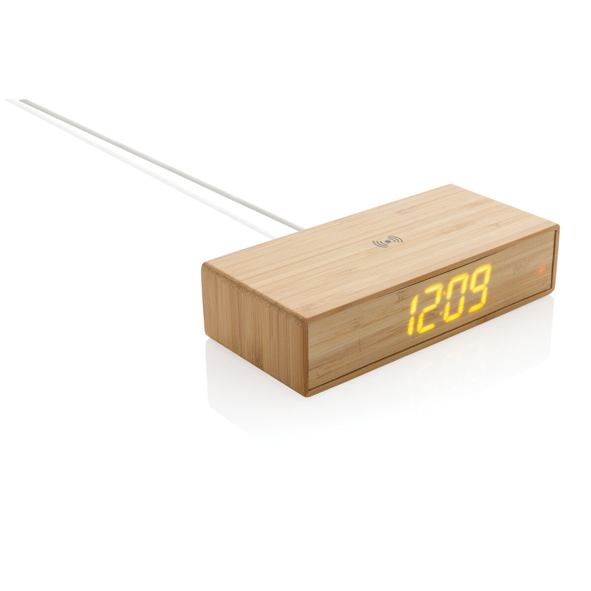 Bamboo alarm clock with wireless charger