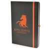 Sample branding on notebook with amber colour scheme
