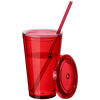 Transparent Plastic Cup With Lid & Straw - red