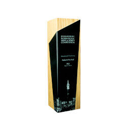 oak column award with metal wrap