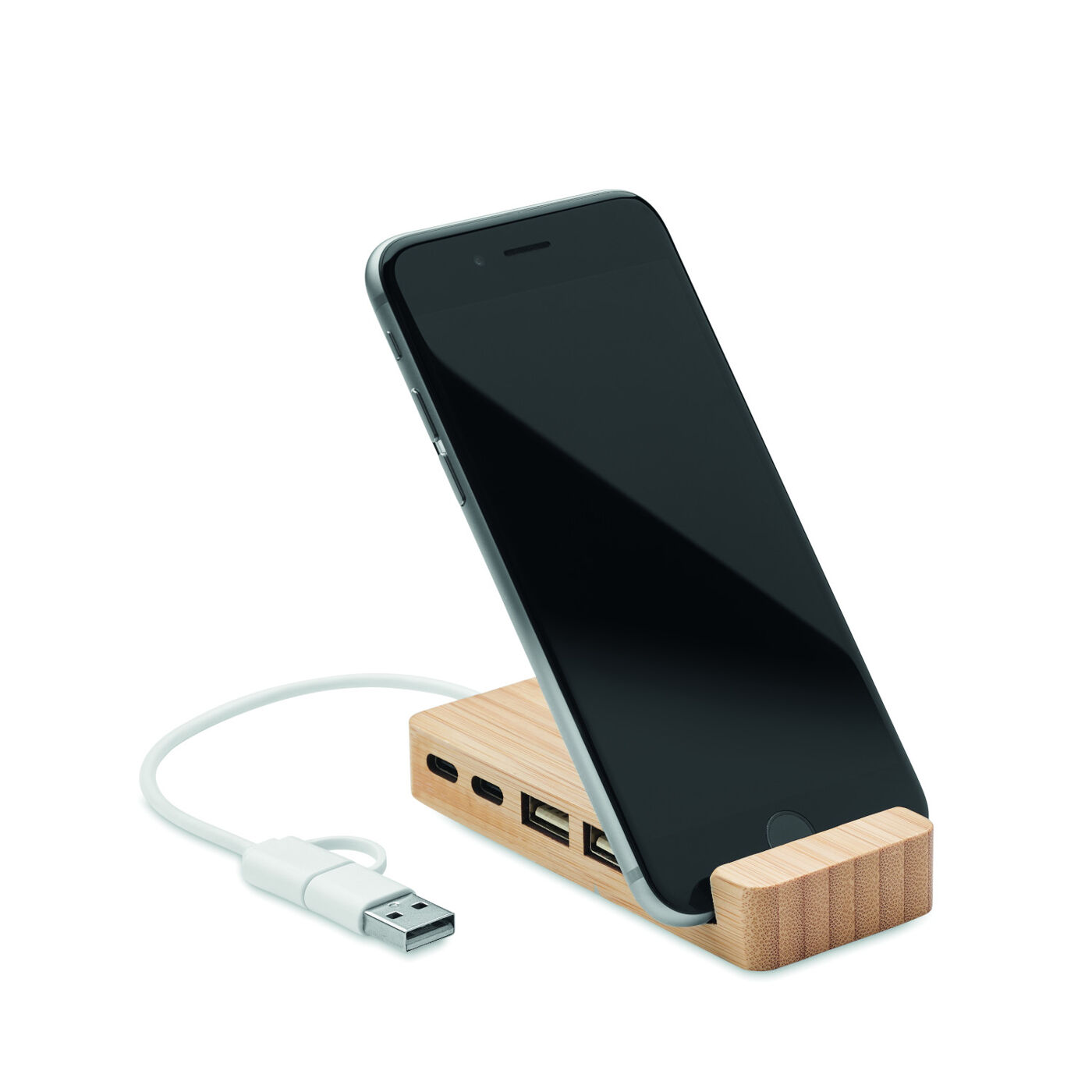 Bamboo Phone Stand and USB Hub