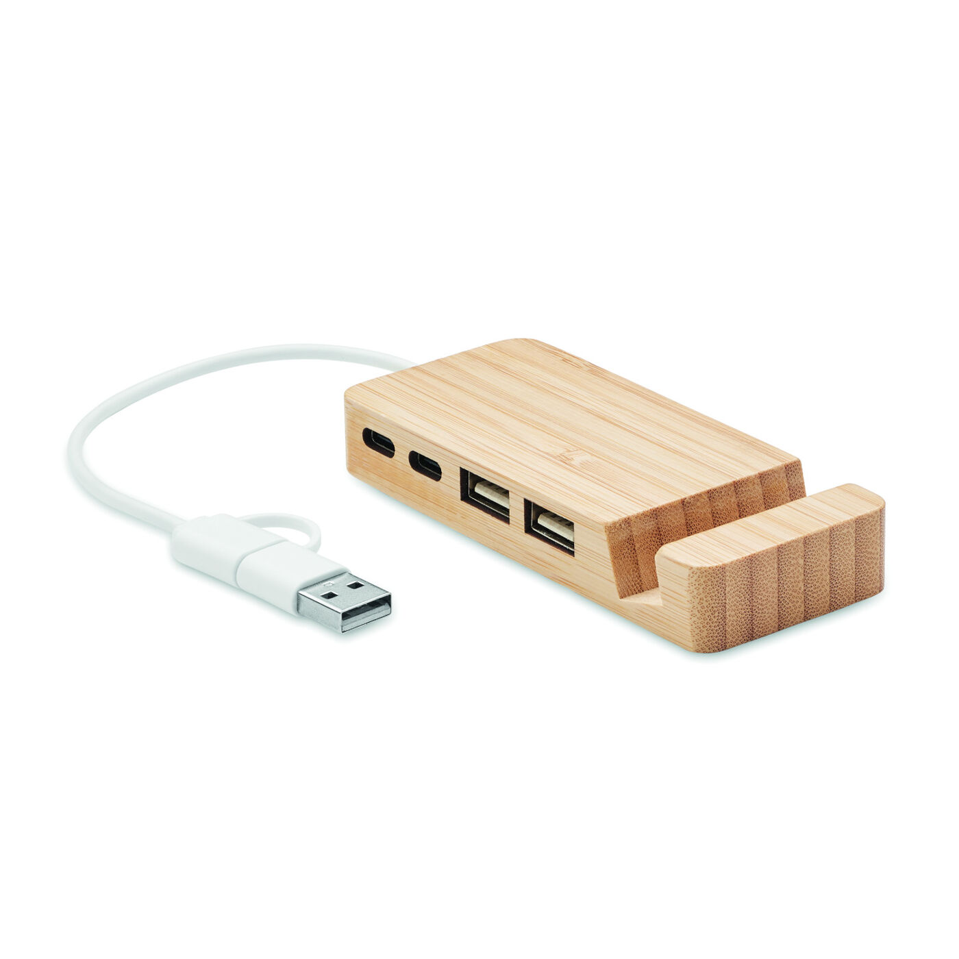 Bamboo Phone Stand and USB Hub