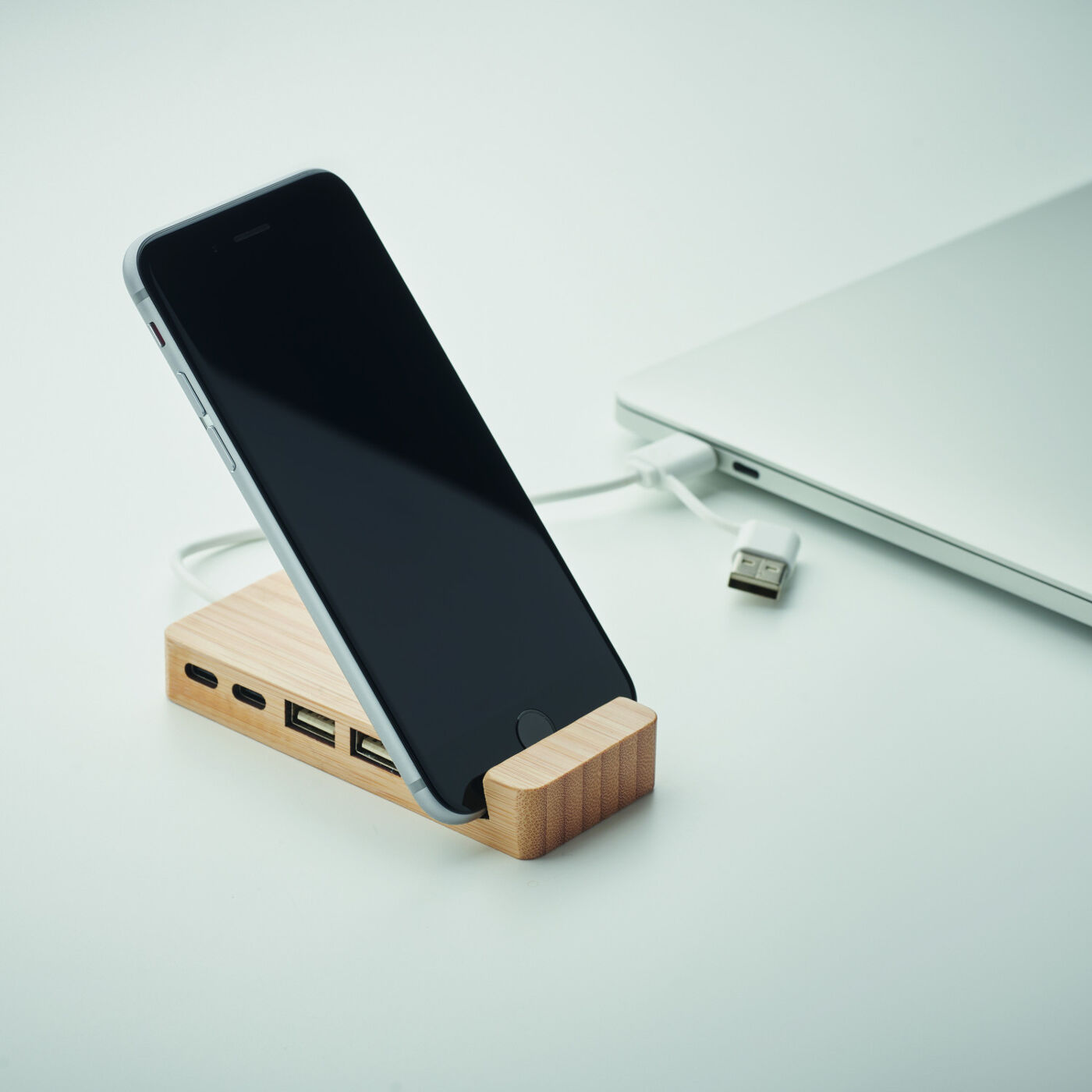 Bamboo Phone Stand and USB Hub