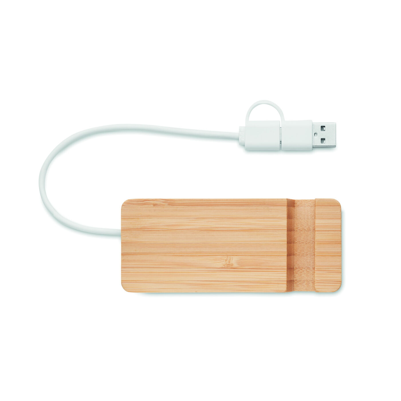 Bamboo Phone Stand and USB Hub (top side)