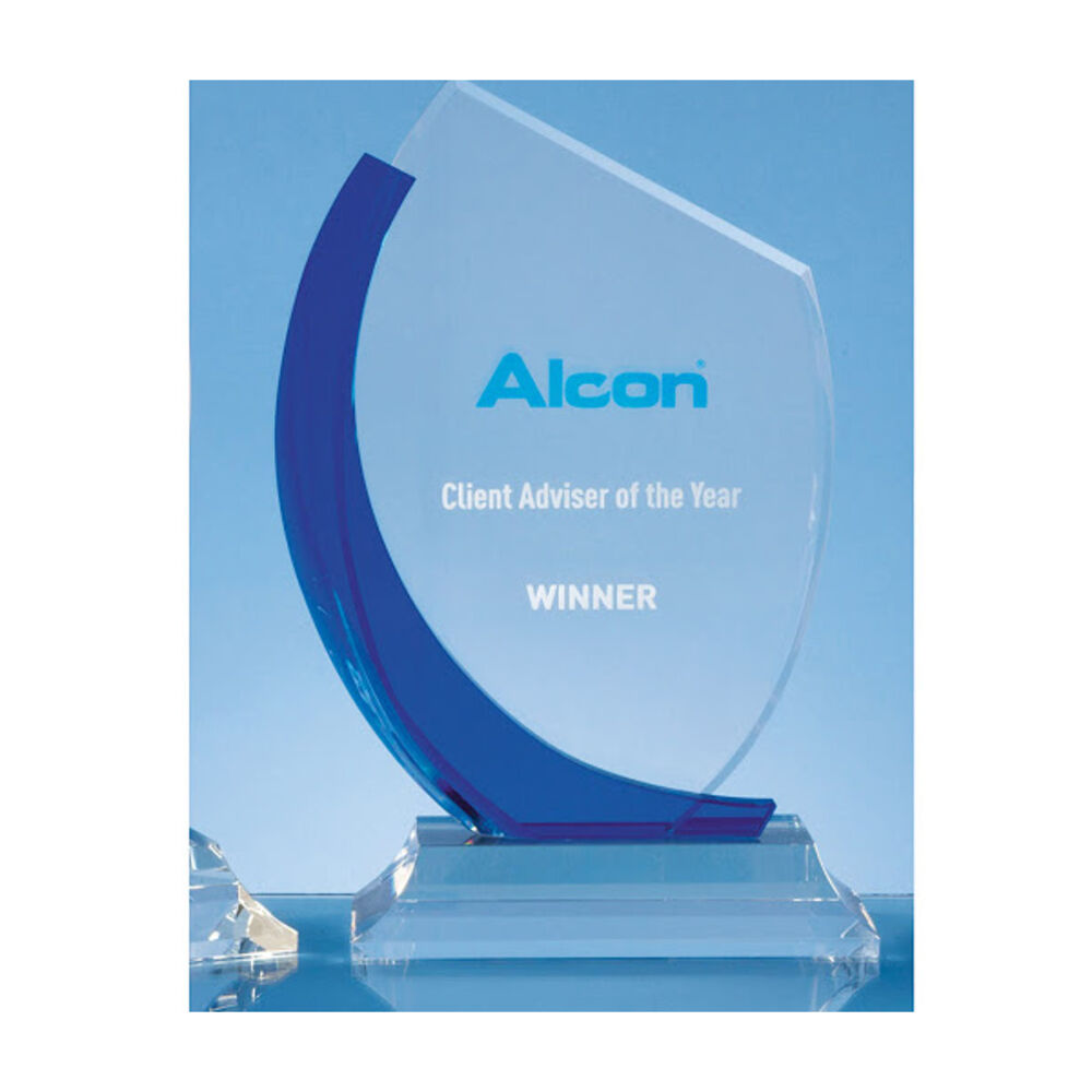 Blue Curve Optical Crystal Flat Engraved Awards