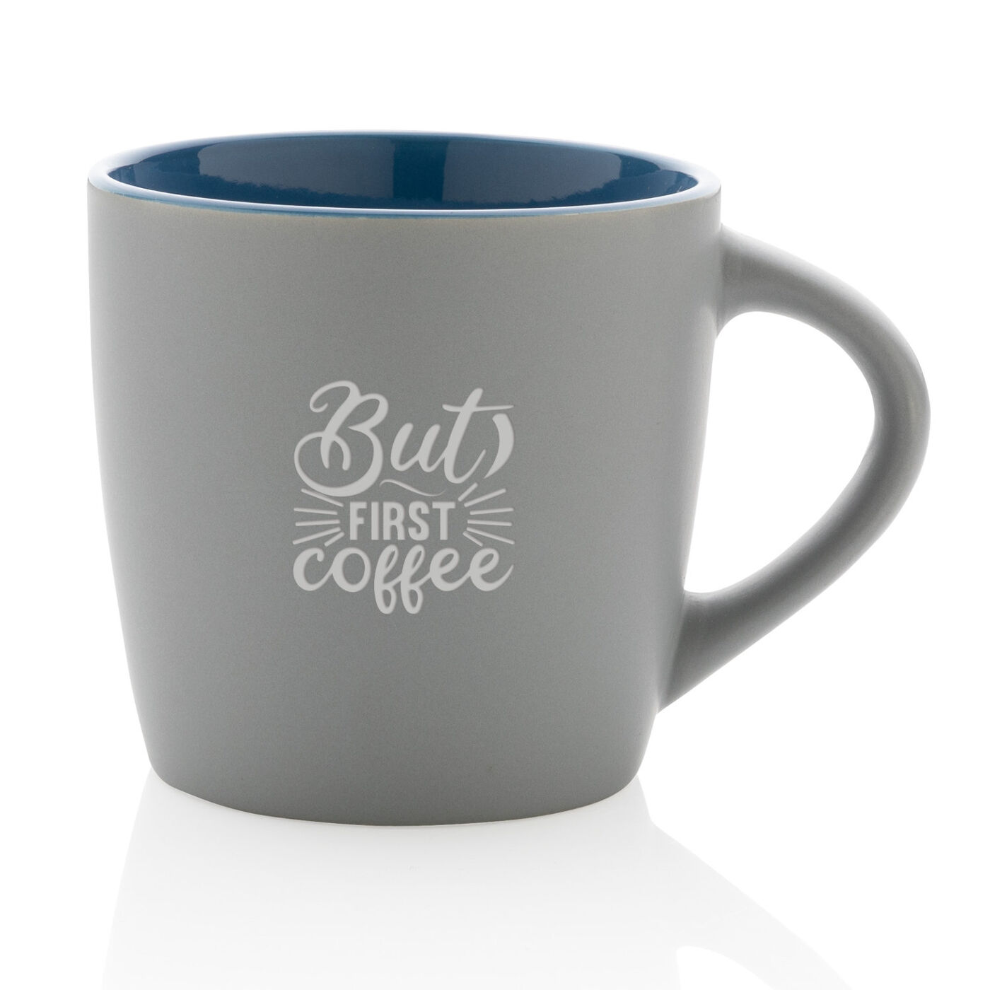 Grey mug with blue inner (with sample branding)