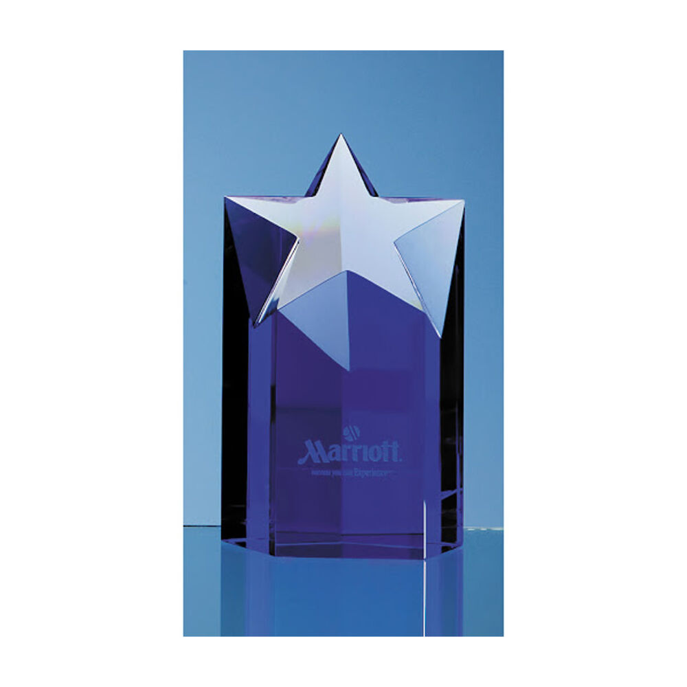 Crystal Star Column Awards for Engraving Sapphire Blue