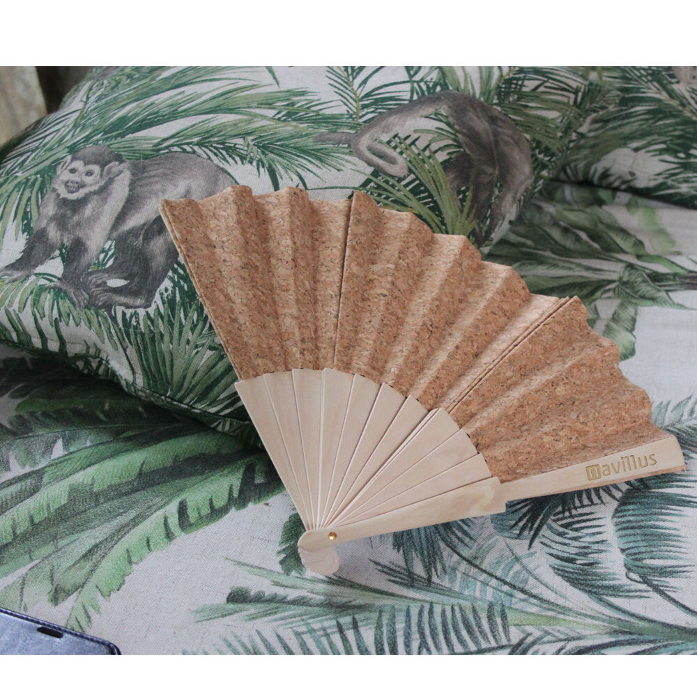 Folding hand fan made from cork 