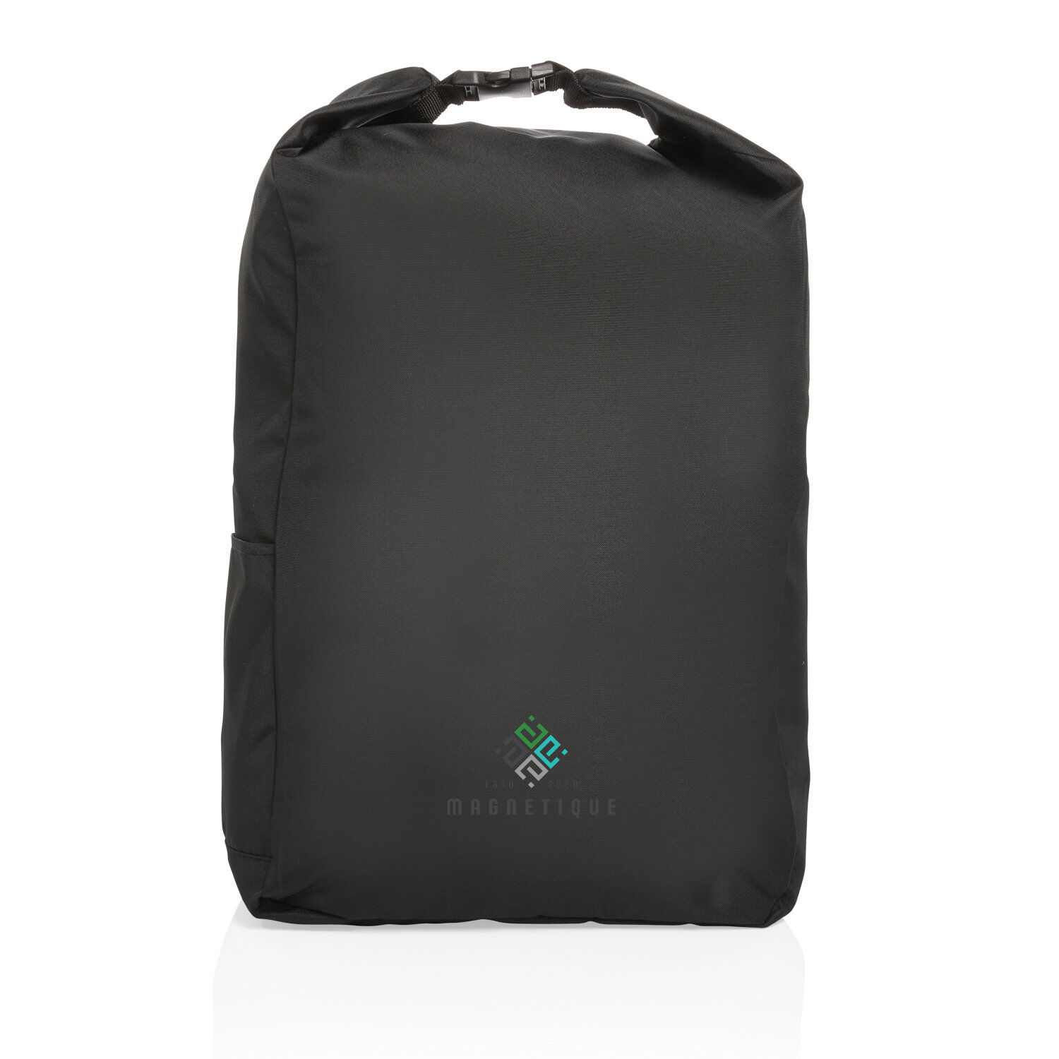 Impact Aware rPET Rolltop Backpack (black with sample branding)