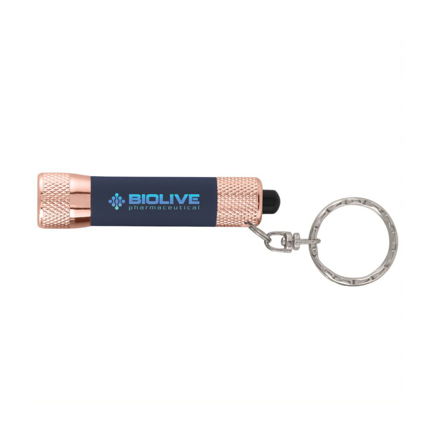 Keychain Torch in Rose Gold (navy blue with sample branding)