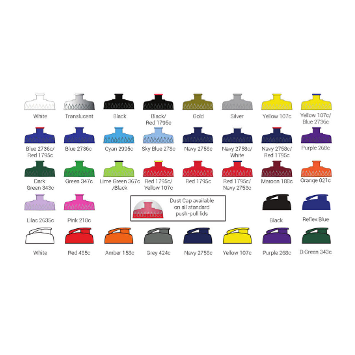 Choice of colours for push-pull and flip-top lids