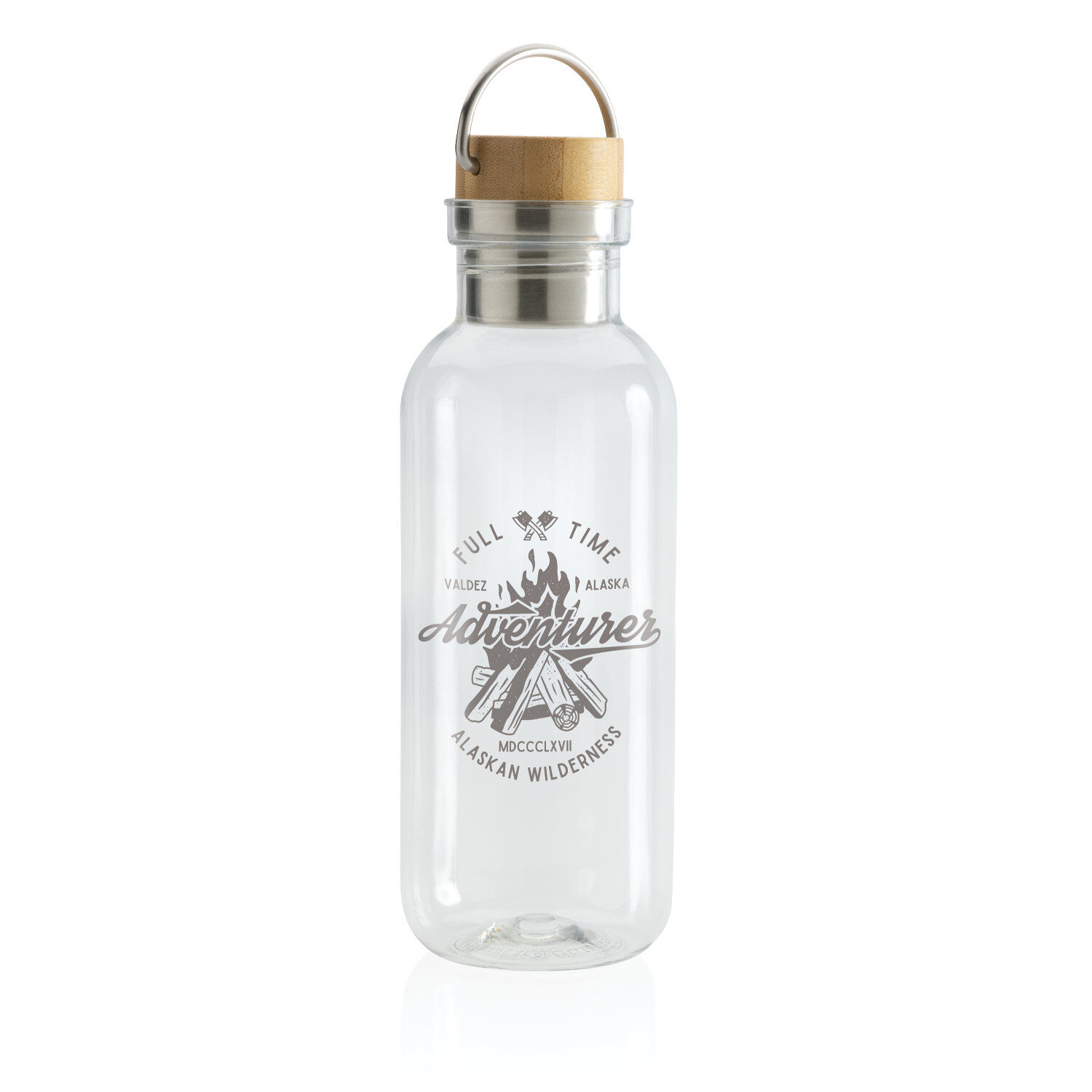 Recycled Bottle with Bamboo Lid (clear with sample branding)