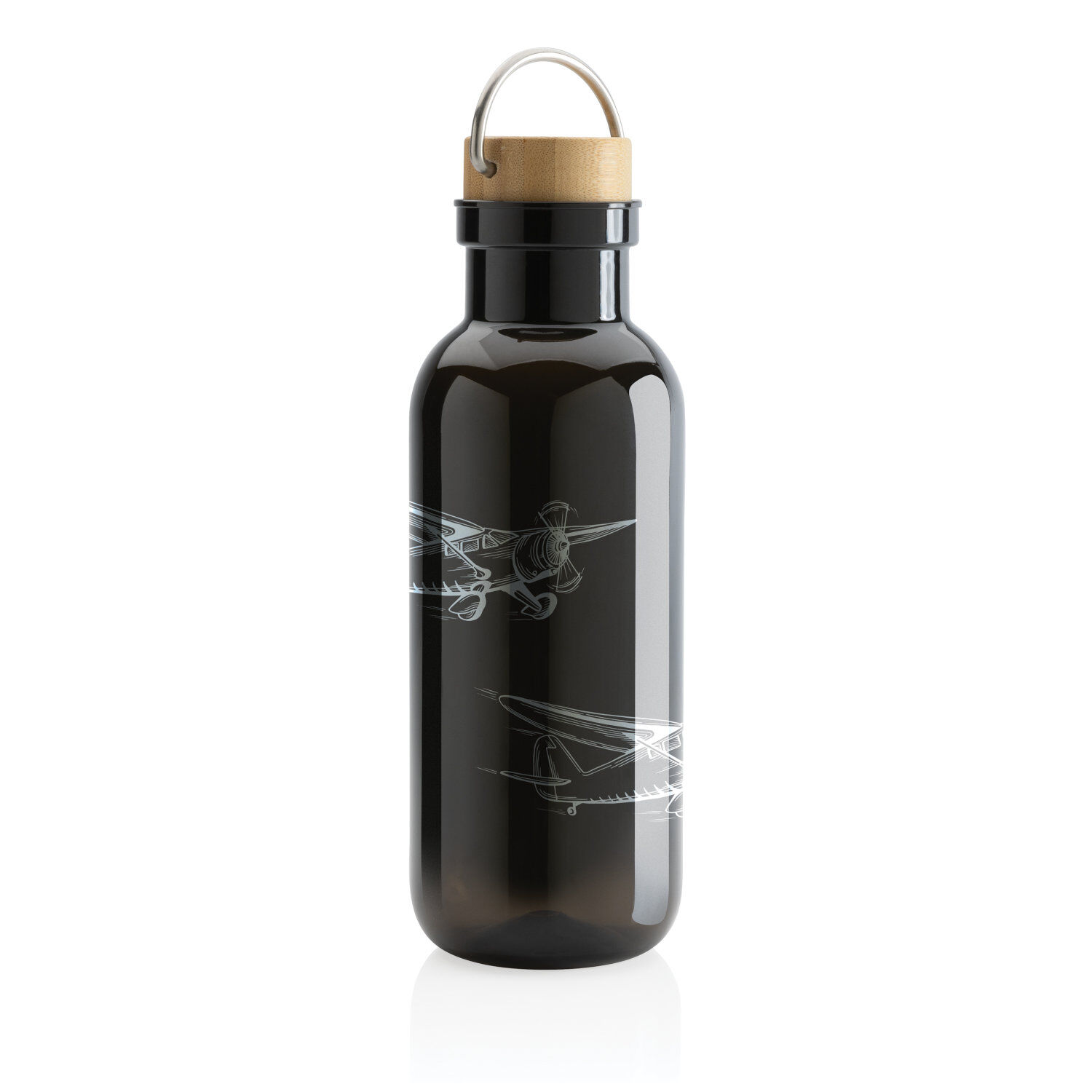 Recycled Bottle with Bamboo Lid (black with sample branding)