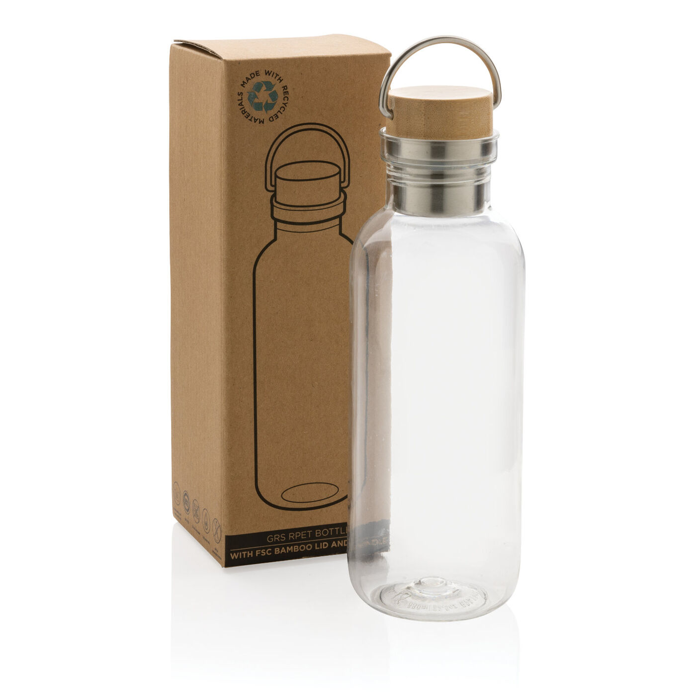 680ml Recycled Bottle with Bamboo Lid and Handle