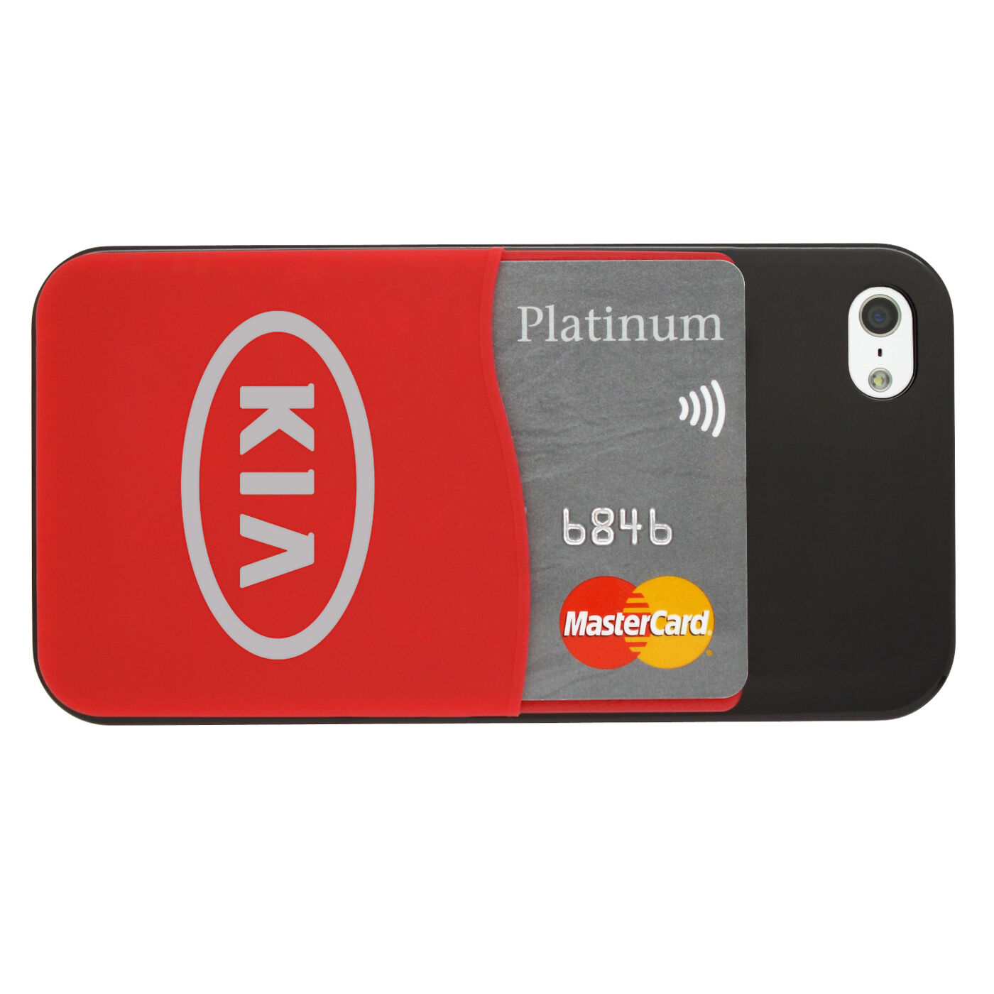 Silicone Card Holder (with sample branding, credit card and phone)