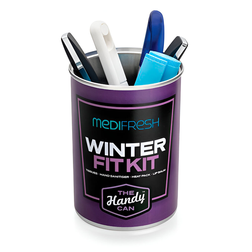 Winter Survival Wellbeing Handy Can Kit (reused as pen pot)