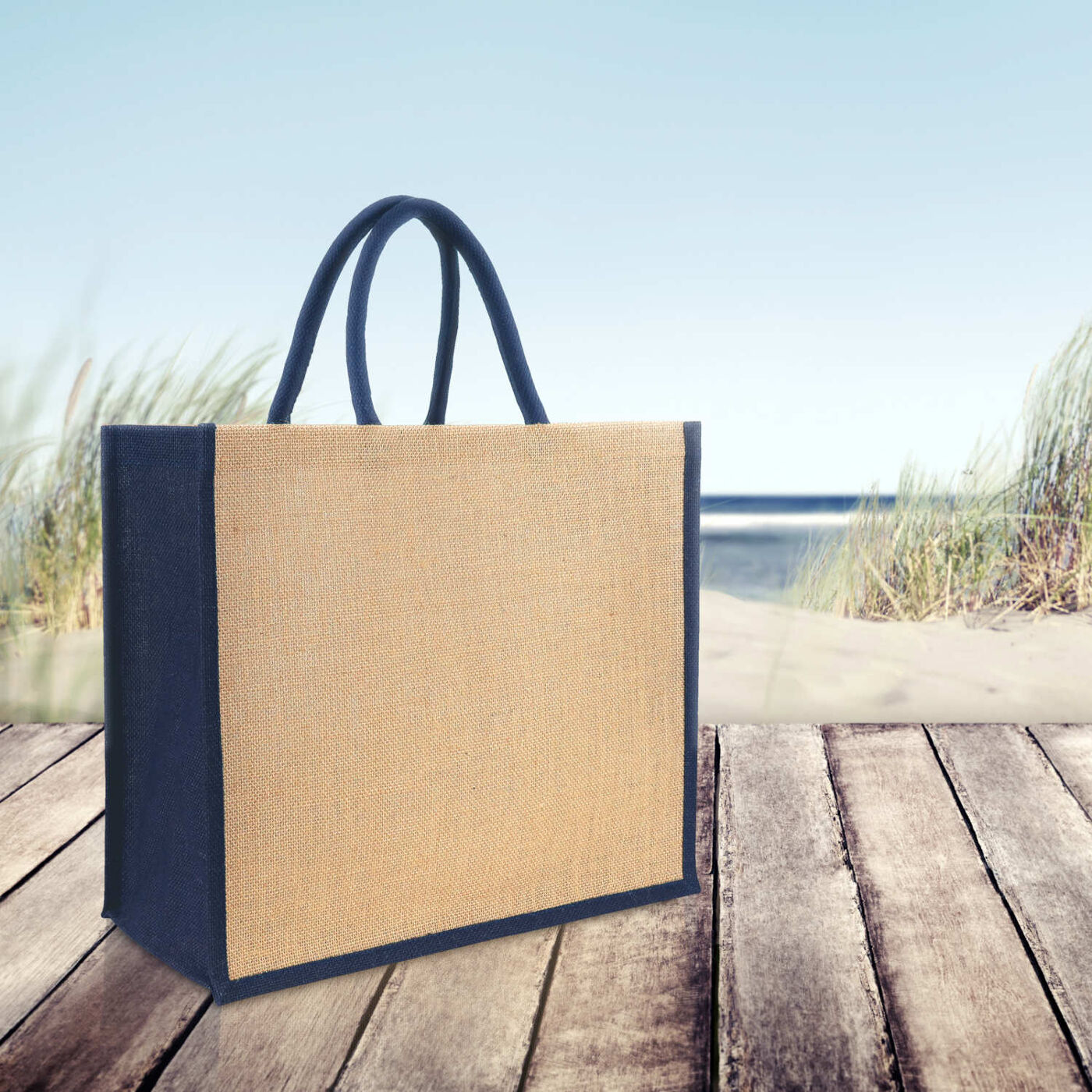 Yalding Eco Jute Shopper Tote Accents (navy)