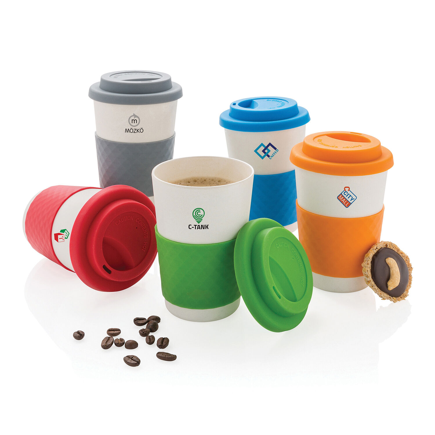 Bamboo Takeaway Cup White and 5 Coloured Grips