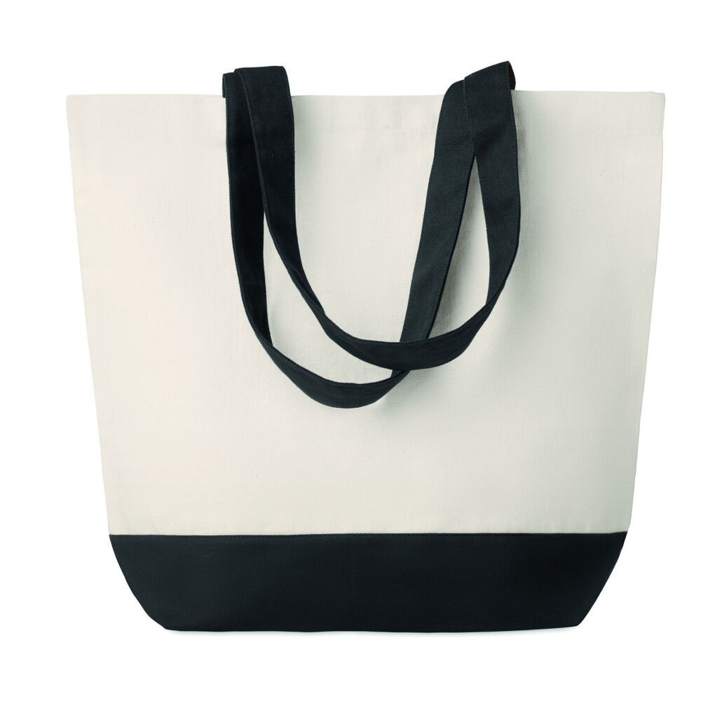 Canvas beach bag with coloured handles and bottom
