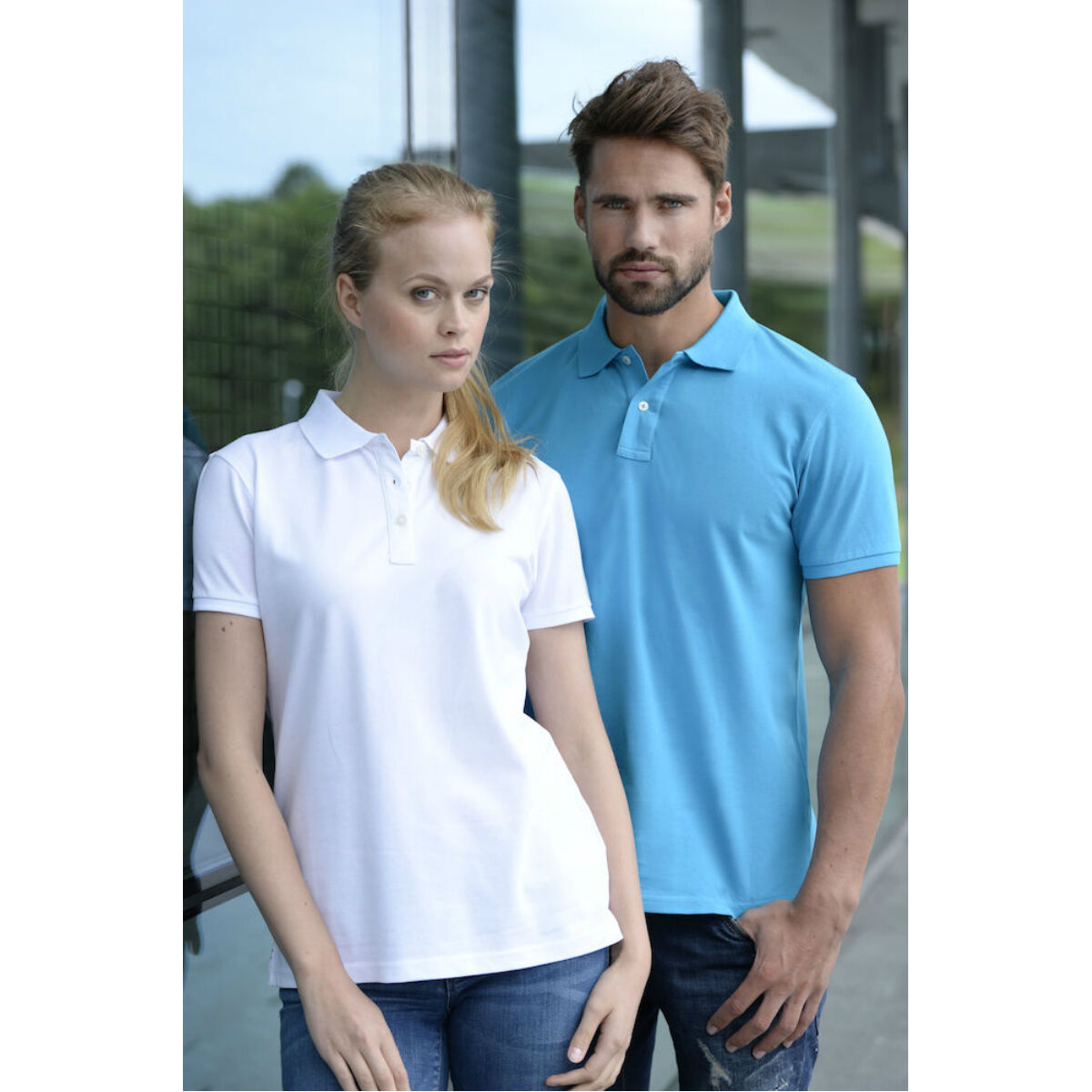 Clique Premium Polo Shirt (White / Turquoise)