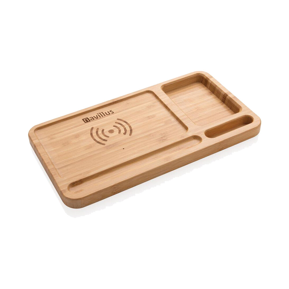 Bamboo Desk Organiser Wireless Charger