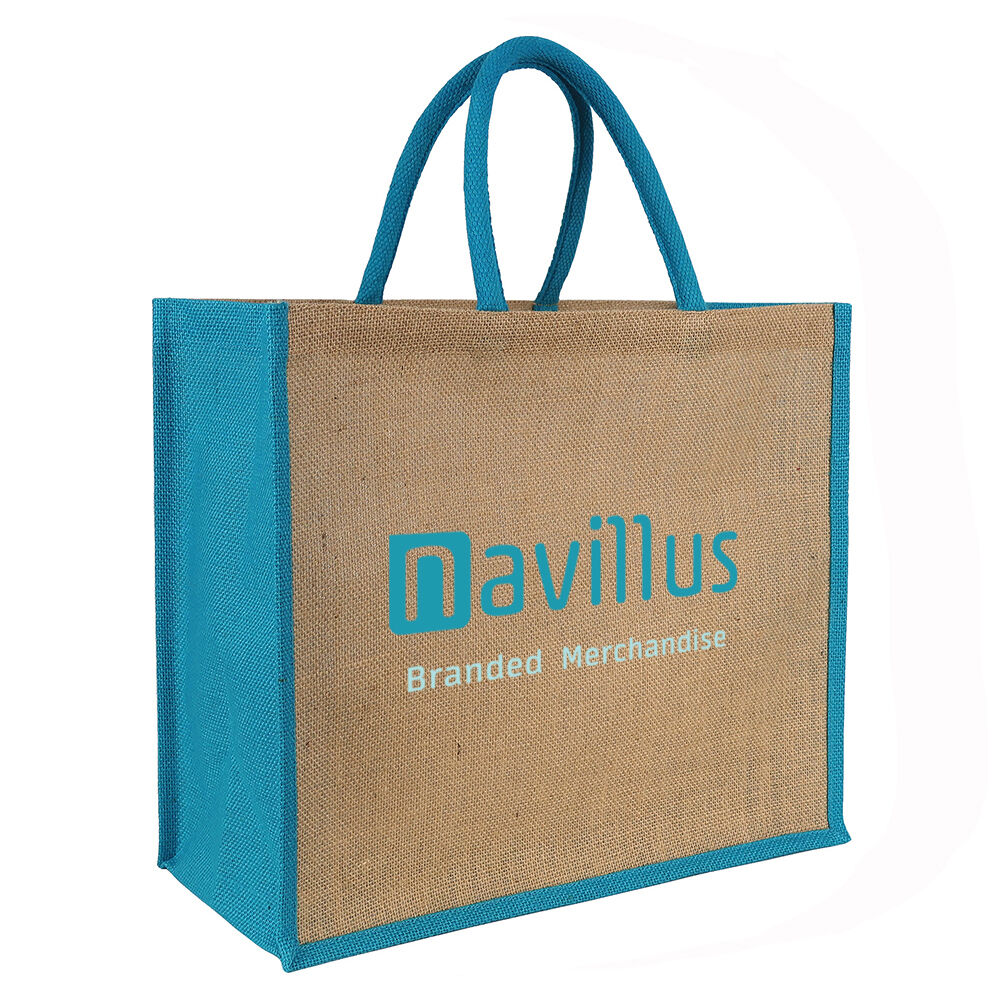 Laminated Jute Tote Bag Light Blue