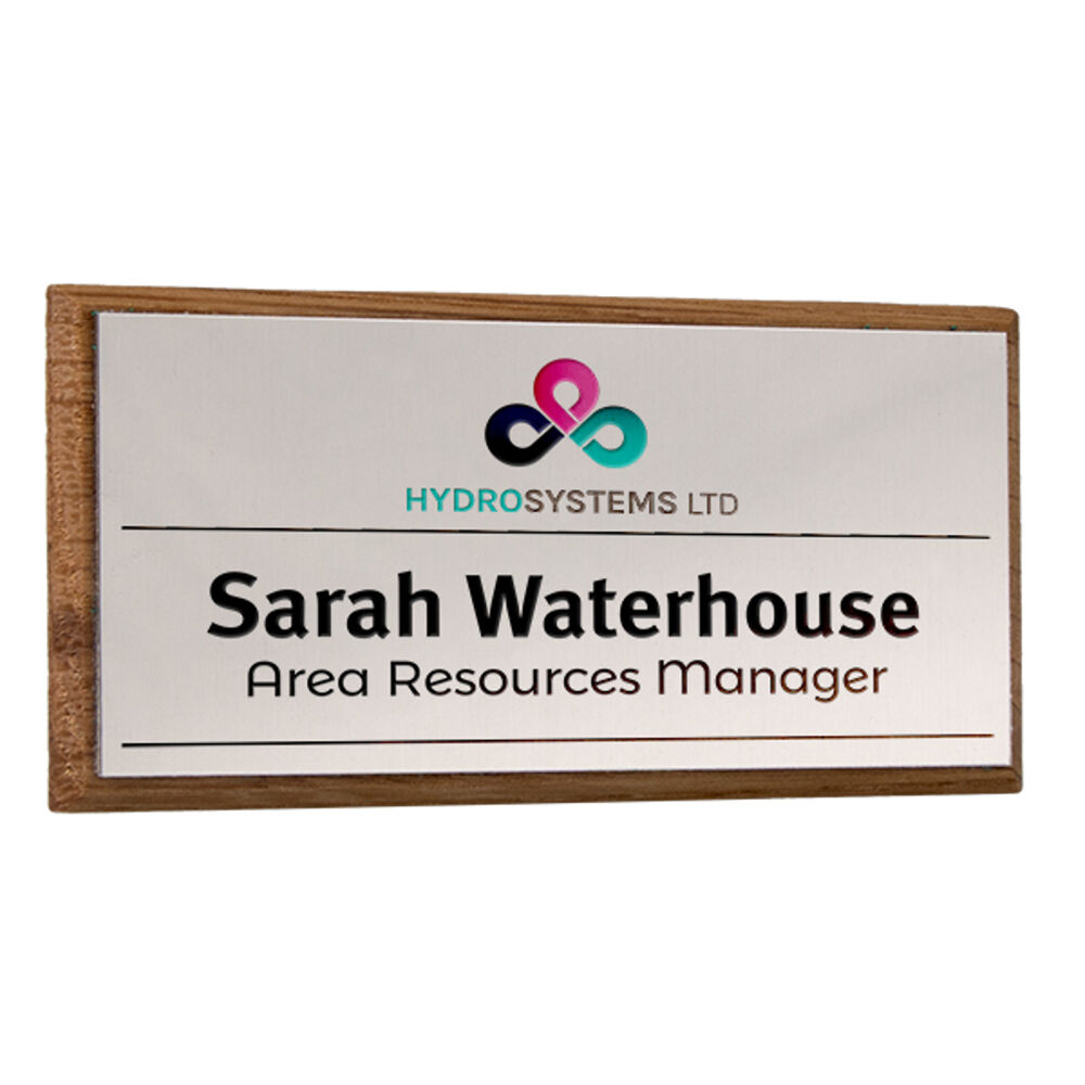 Personalised Metal on Wood Name Badges