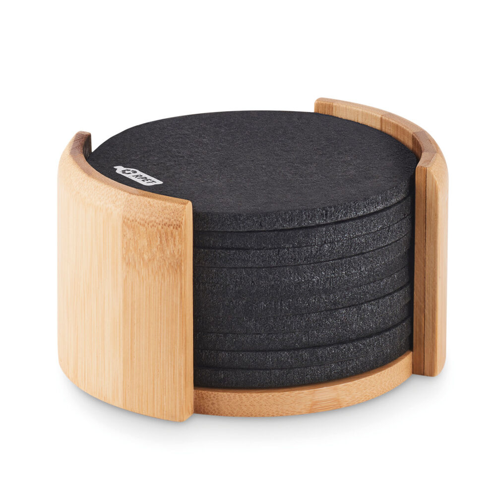 Recycled Coasters in Bamboo Caddy