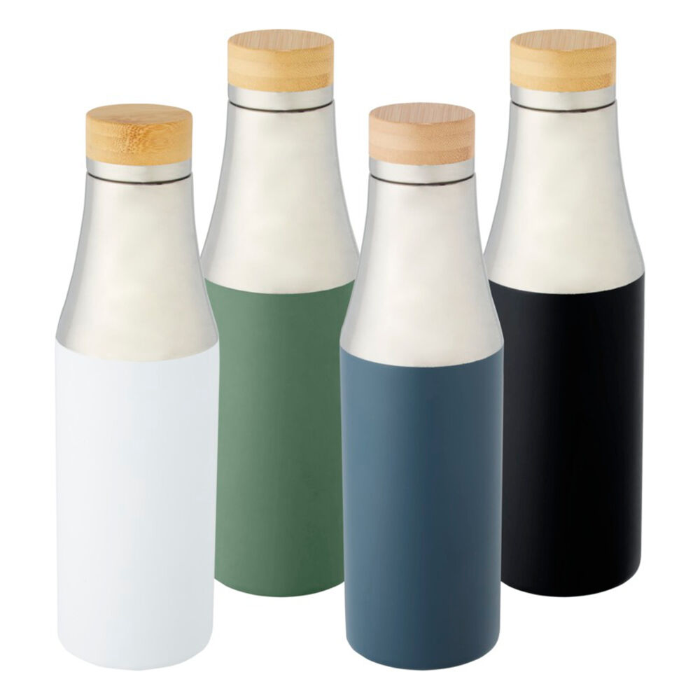 Vacuum insulated stainless steel bottle with bamboo lid