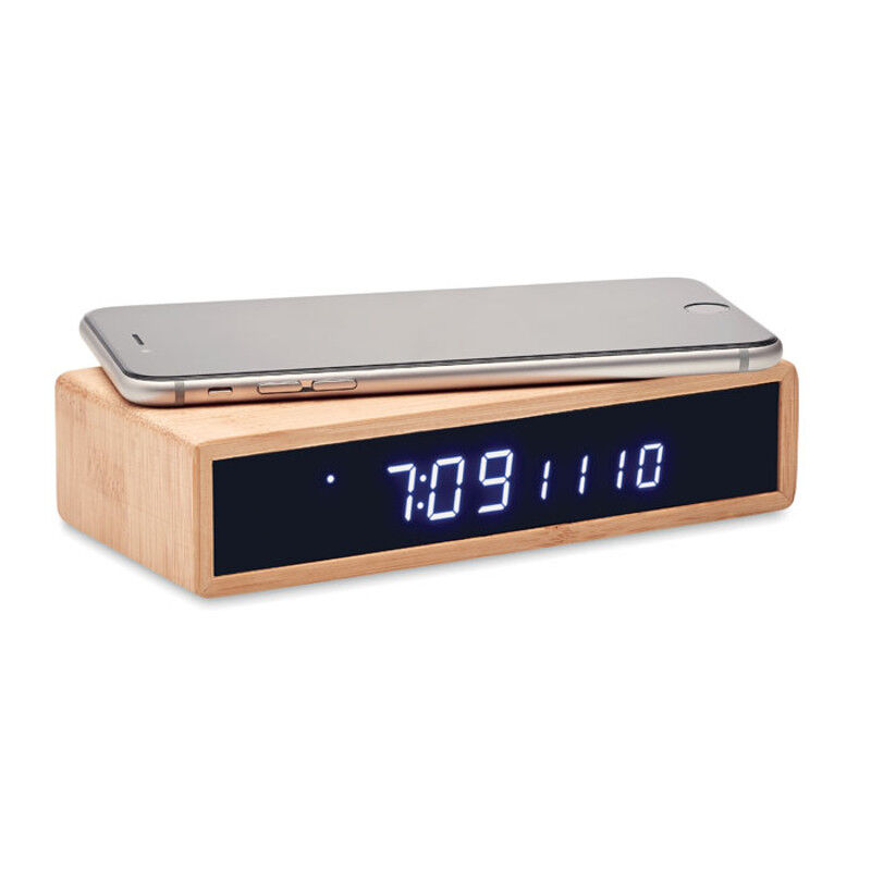 Bamboo Alarm Clock Wireless Charger (charging)
